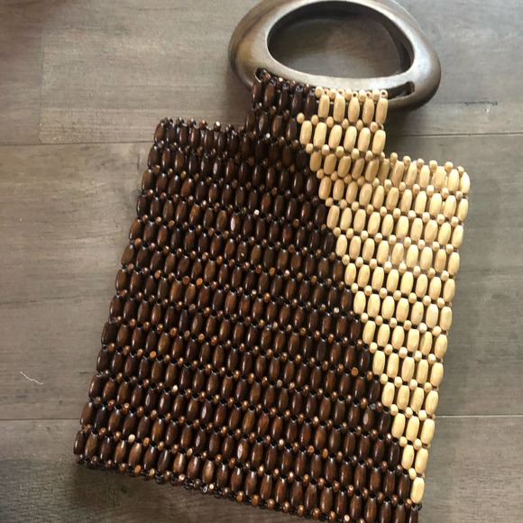Anthropologie Wooden Beaded Two-toned Bag/Purse - Picture 2 of 3